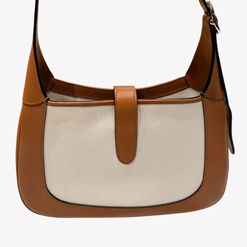 GUCCI Small Jackie Canvas Shoulder Bag
Brown leather (Calf), white canvas - Picture 3 of 16